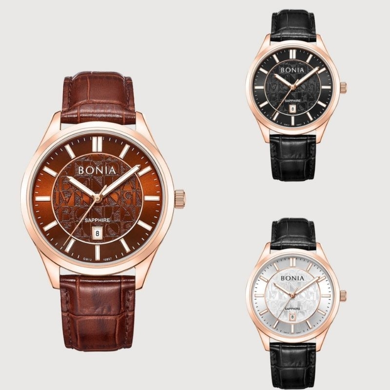 Bonia BNB10857 Jam Tangan Pria Analog Strap Leather/Kulit Original