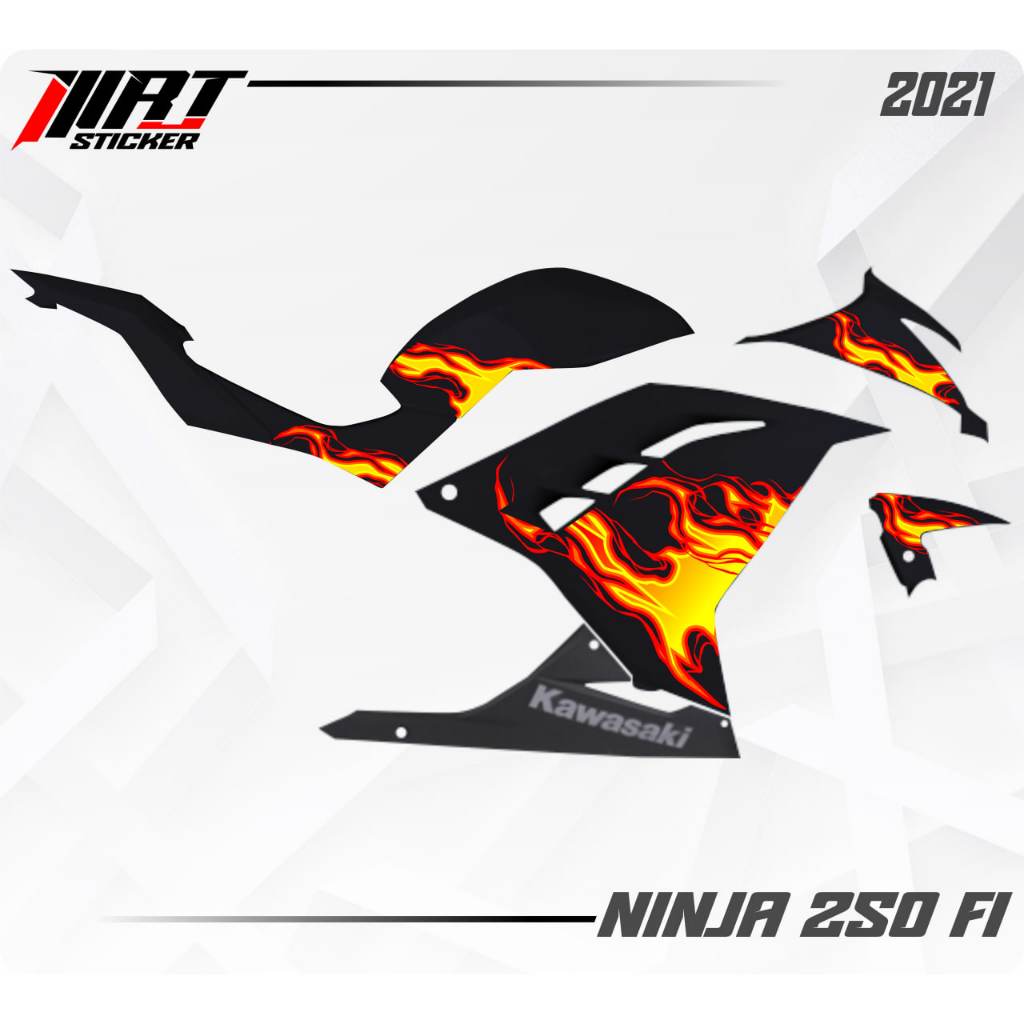 Striping Ninja 250 FI - Stiker Transparan Ninja 250 FI Api Abstrak (Sudah Terpotong)