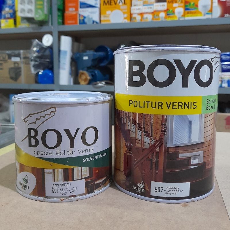 BOYO Politur Vernis Cat minyak untuk kayu 1/2 Liter & 1 Liter