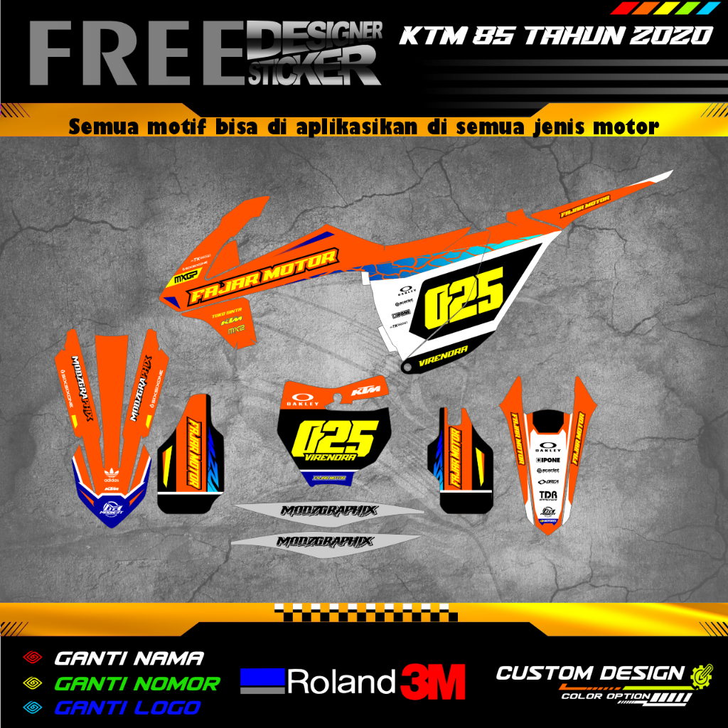DECAL STIKER KTM 85 TAHUN 2018 -2020 SUPERGLOS TEBAL CUSTOM DESIGN