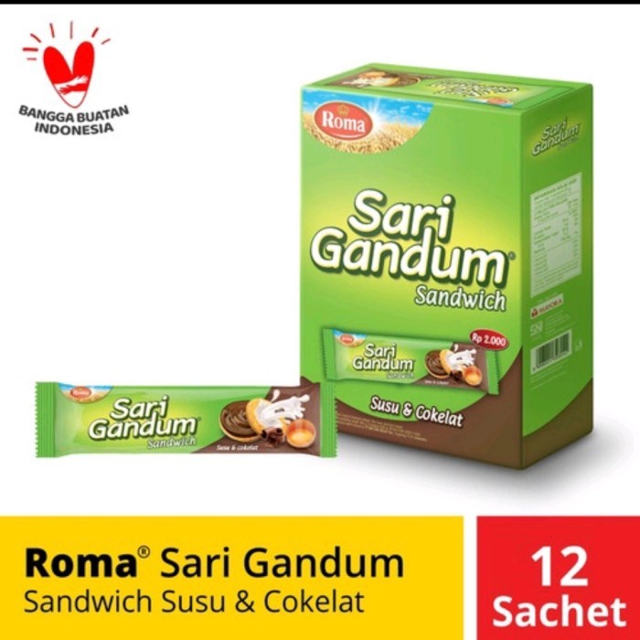 

Roma Sari Gandum Box Ecer 2000 (Isi 12 Sachet X 27 Gram) 324 Gram Ecer 2000