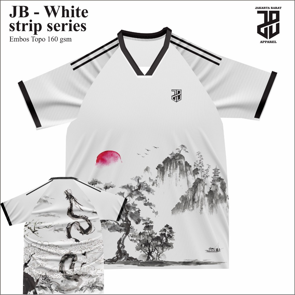 JB Jersey Baju Kaos White Putih Futsal Mini Soccer Football strip series Bahan Embos Grade ori