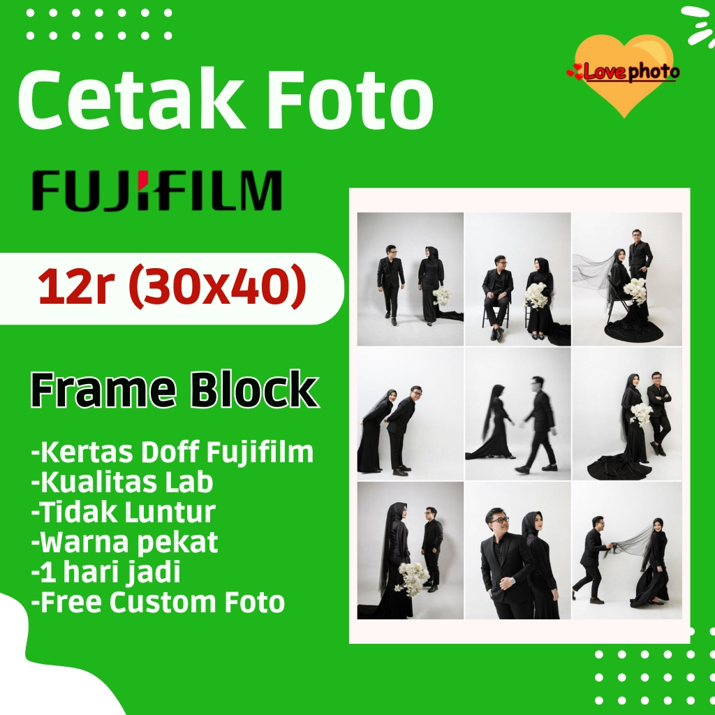 Cetak Foto Frame Block Ukuran 12R (30x40) Free custom Foto+Laminasi Doff fujifilm cetak full print k