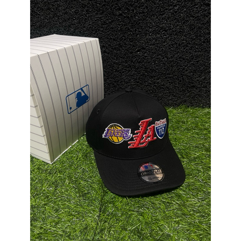 Logo Lakers Yellow Purple LA Merah List Putih Bahan Hitam Topi Premium