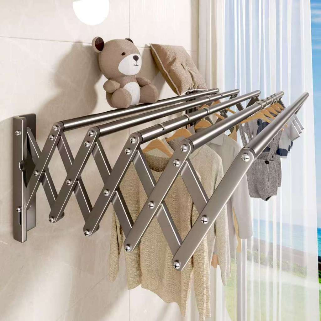 COD Jemuran Lipat Dinding Stainless Jemuran Baju Pakaian Dinding  Rak Jemuran Tembok Gantungan Jemur