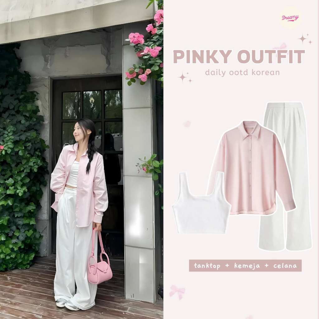 dreamy - 3in1 One Set Korean Style Outfit Ulzzang Outfit Korean Kekinian Cute Pink Set AA406