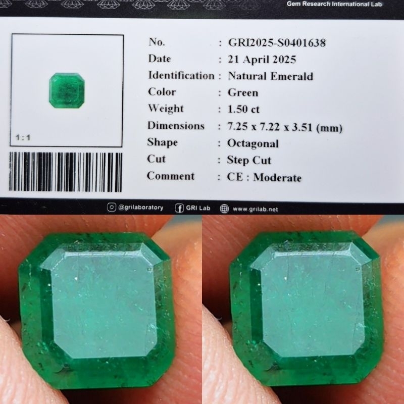 Zamrud Natural Green Emerald Beryl Octagon hijau botol memo GRI Lab