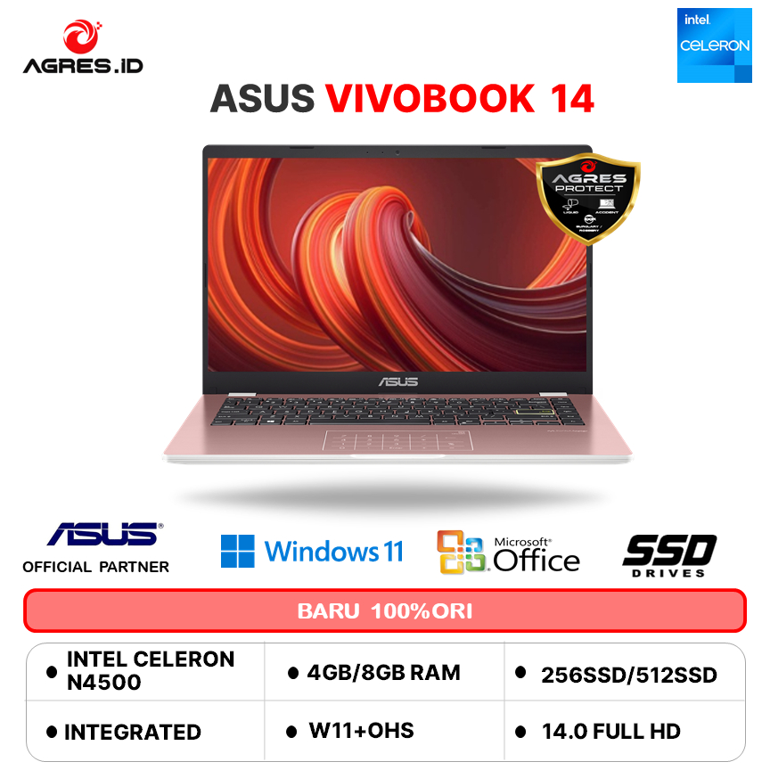 ASUS VIVOBOOK 14 A1400KA N4500 8GB 512GB W11+OHS 14.0FHD BLIT BLK -FHD4512