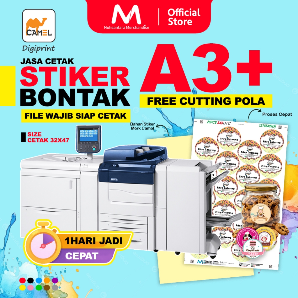 

JASA - Cetak Stiker A3+ Bontak Chromo Plus Cutting Kiss Cut / Jasa Bikin Sticker A3 Bontax Kromo Cutting
