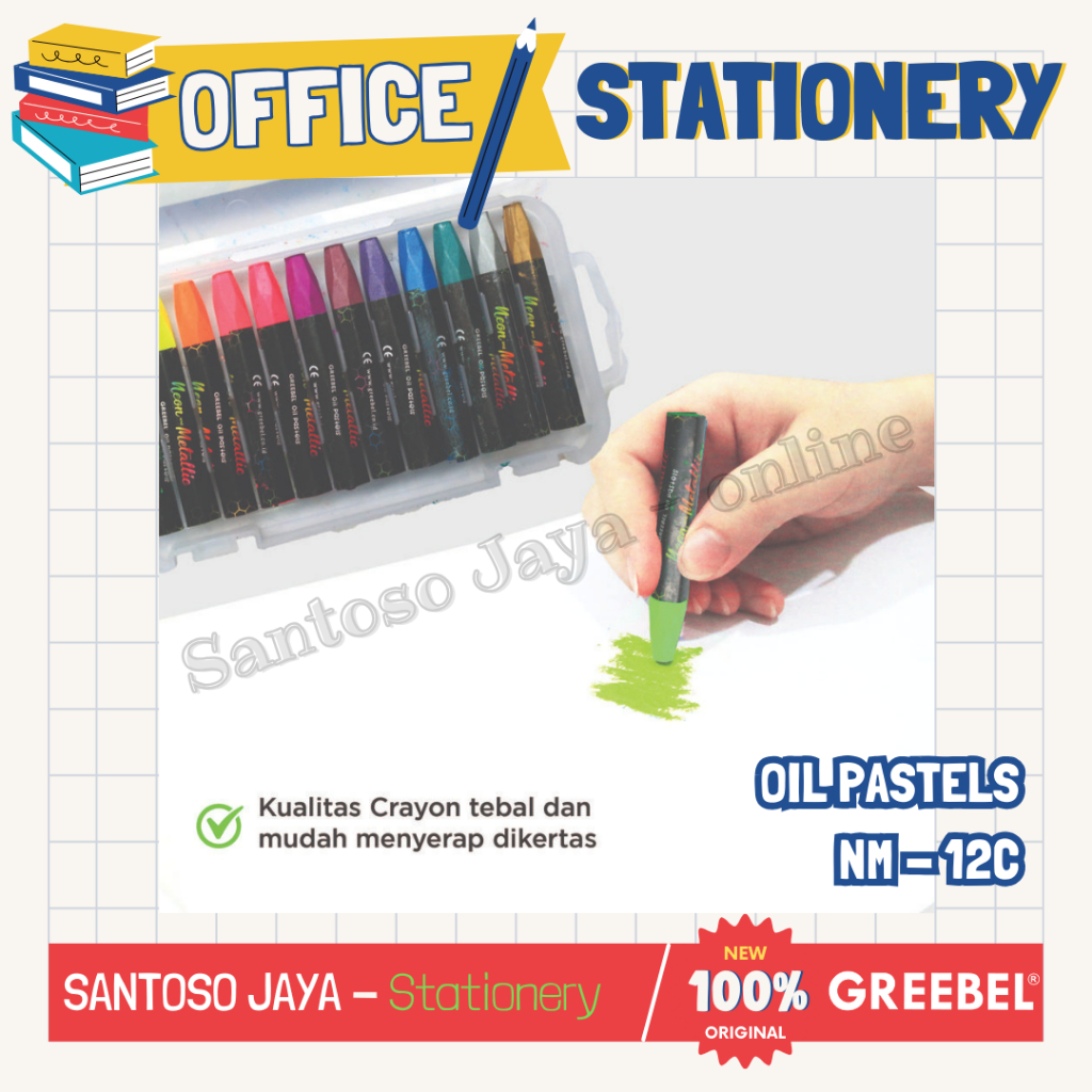 

Crayon - Krayon Neon and Metallic GREEBEL 12 Warna - Neon and Metallic Oil Pastels GREEBEL NM-12C