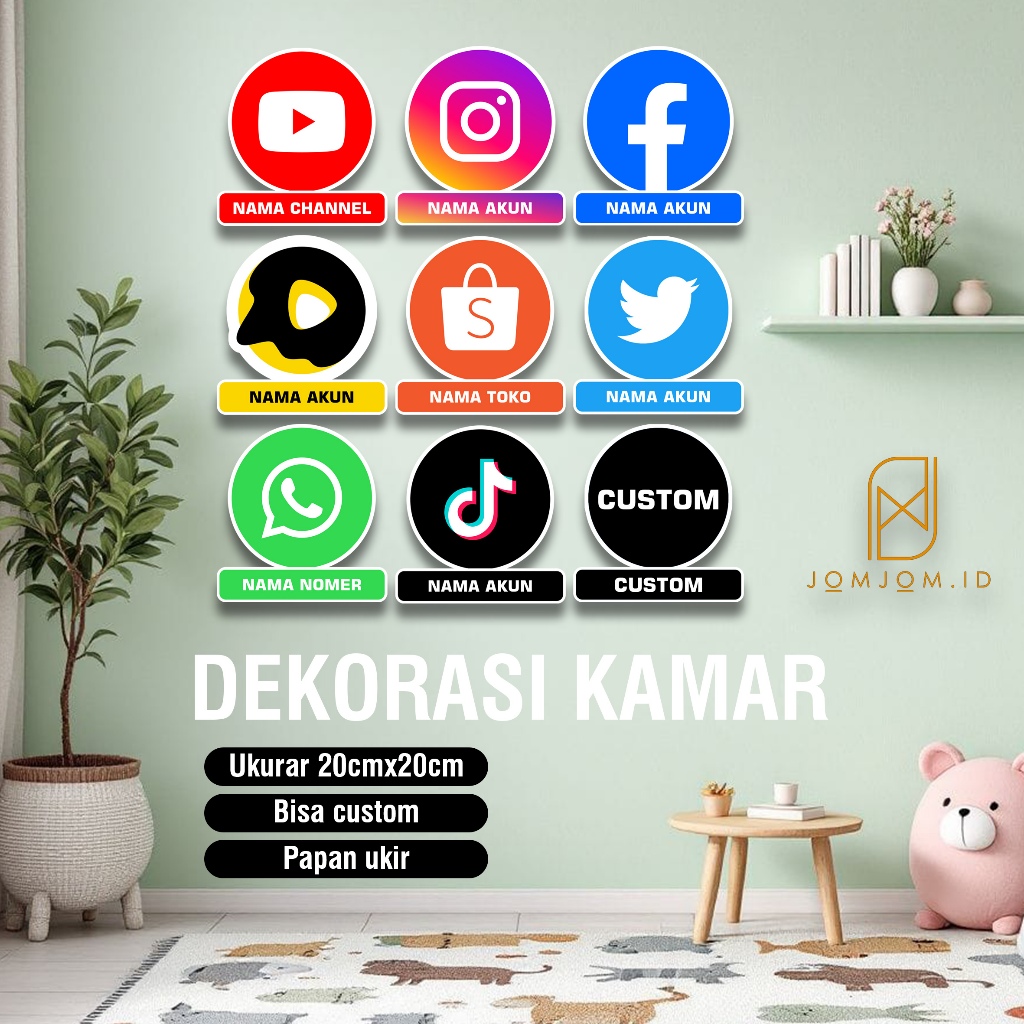 Hiasan Dekorasi Dinding CUSTOM Nama Akun sosial media channel Toko pajangan studio kamar live stream