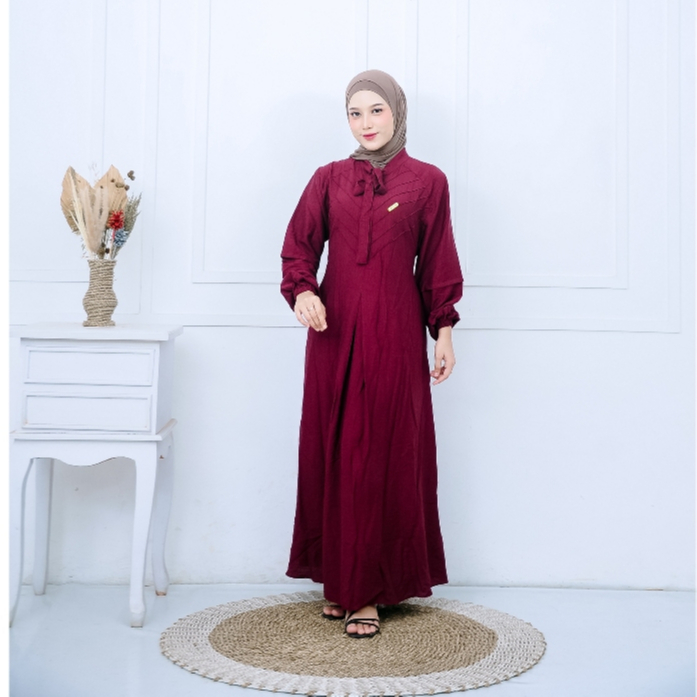 Gamis Remaja Katun Poli Linen Premium Polos Casual Simple Elegan Dress Muslim Wanita