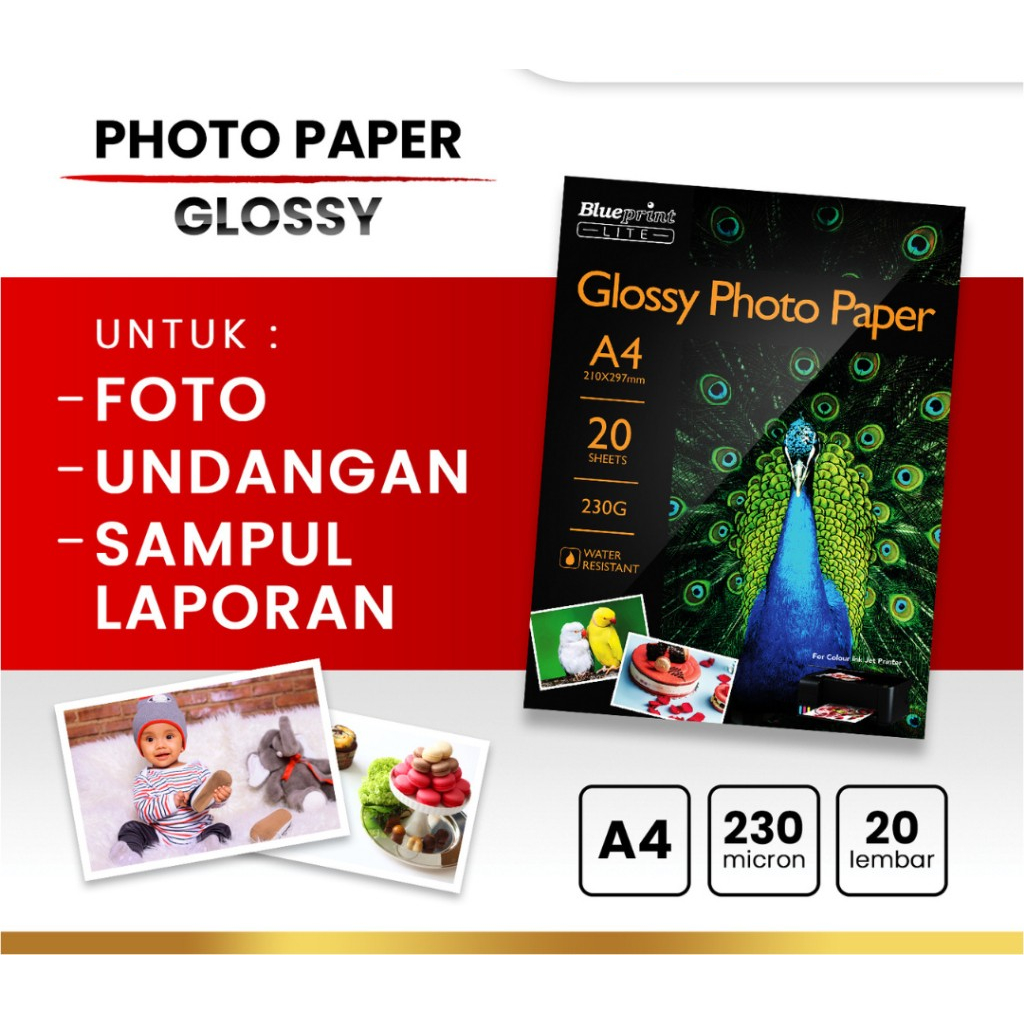 

BL-GPA4230 BLUEPRINT LITE POLOS Kertas Foto Glossy Photo Paper A4 10R 230 gsm 20 Lembar MURAH