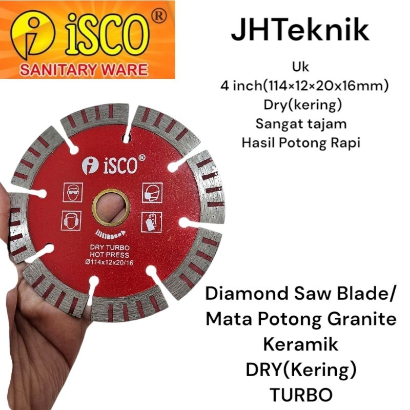 JHTeknik Diamond Saw Blade Dry Turbo 4 inch ISCO/Mata Potong Keramik,Granite Dry Turbo 4" TAJAM dan 