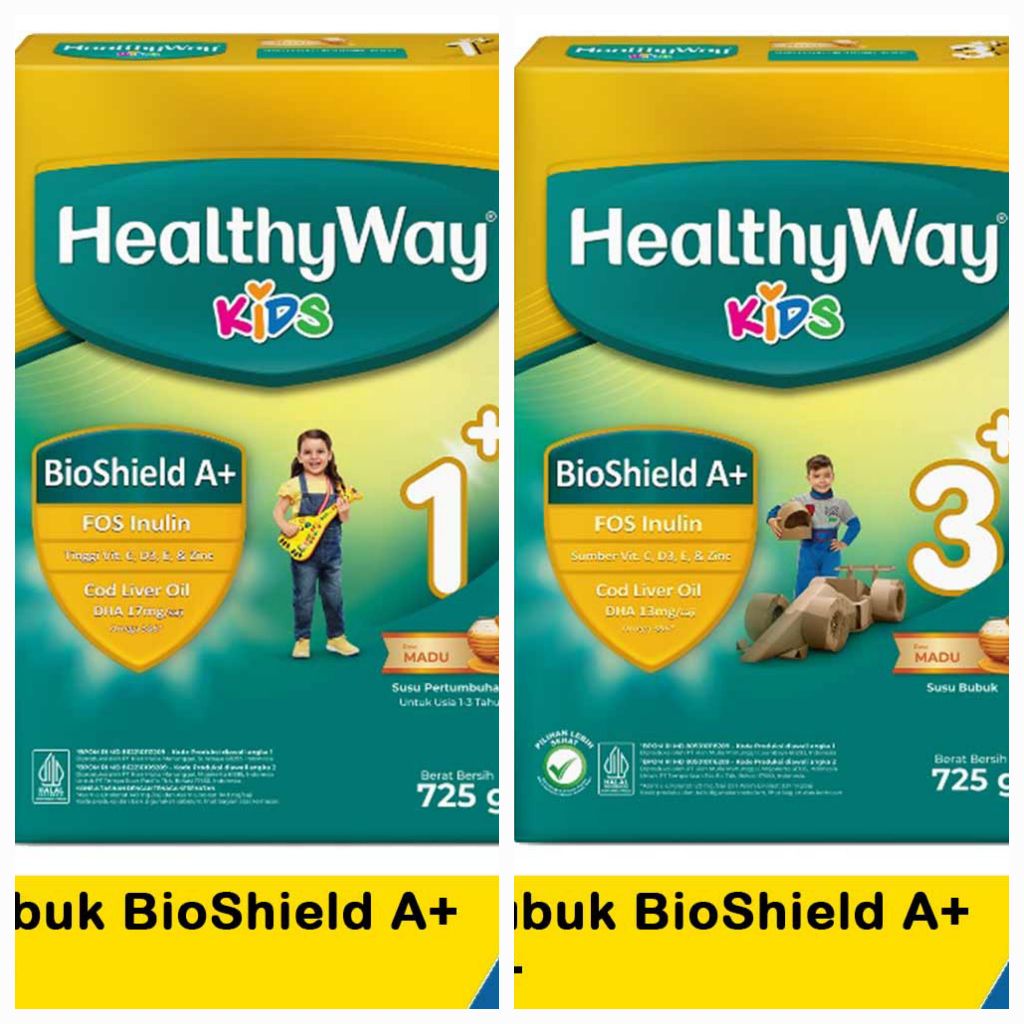 

healthyway 3+ dan 1+ susu bubuk bio shield a+ madu 725g