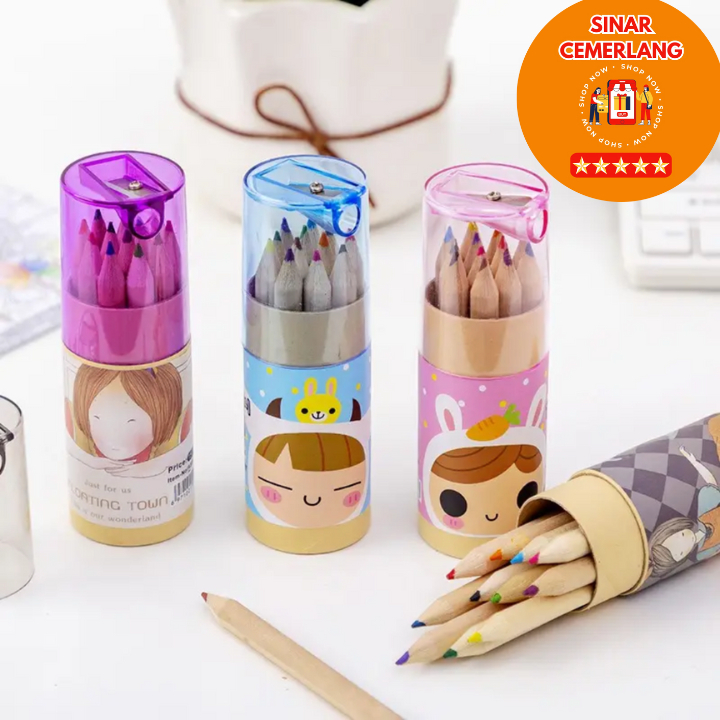 

SC Pensil Warna 12 IN 1 + Serutan Pensil Color Pencils Quality Pensil Warna Karakter Kemasan Tabung Murah