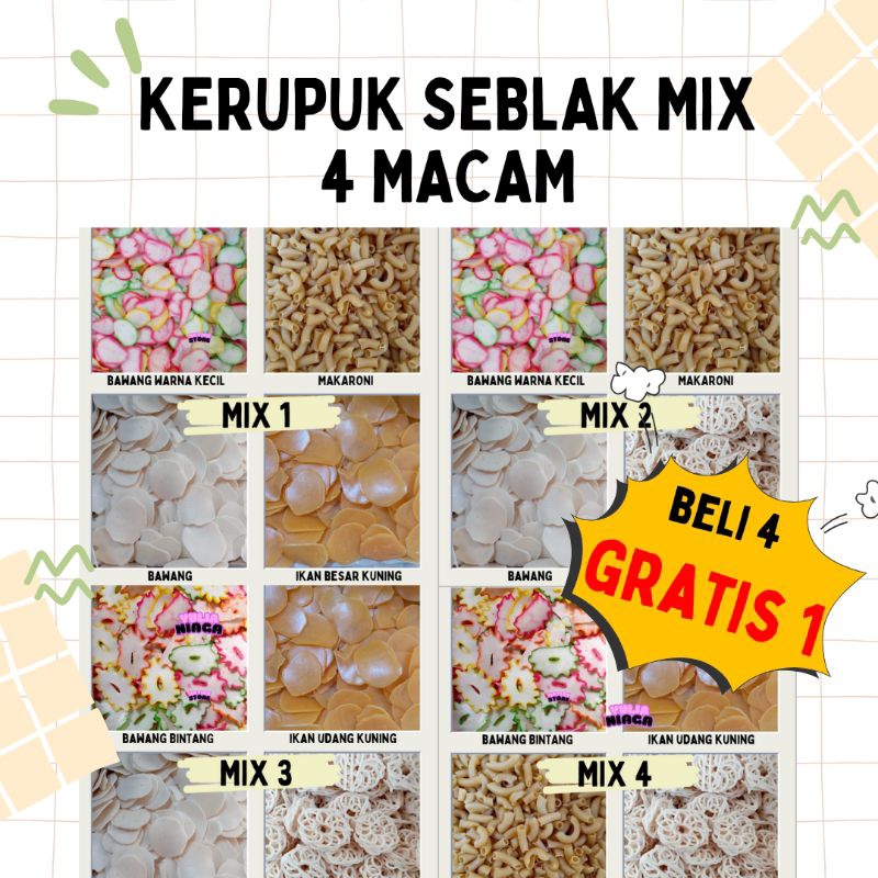 

[TERMURAH] KERUPUK SEBLAK MIX CAMPUR 4 VARIAN | BELI 4 GRATIS 1 | MENTAH