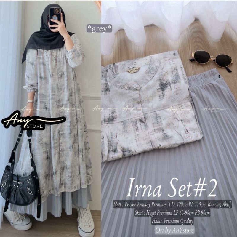 IRNA SET#2 SETELAN ROK PLISKET BAJU TUNIK VISCOSE PREMIUM TEBAL SETELAN ROK PREMIUM TERBARU BUSUI WA