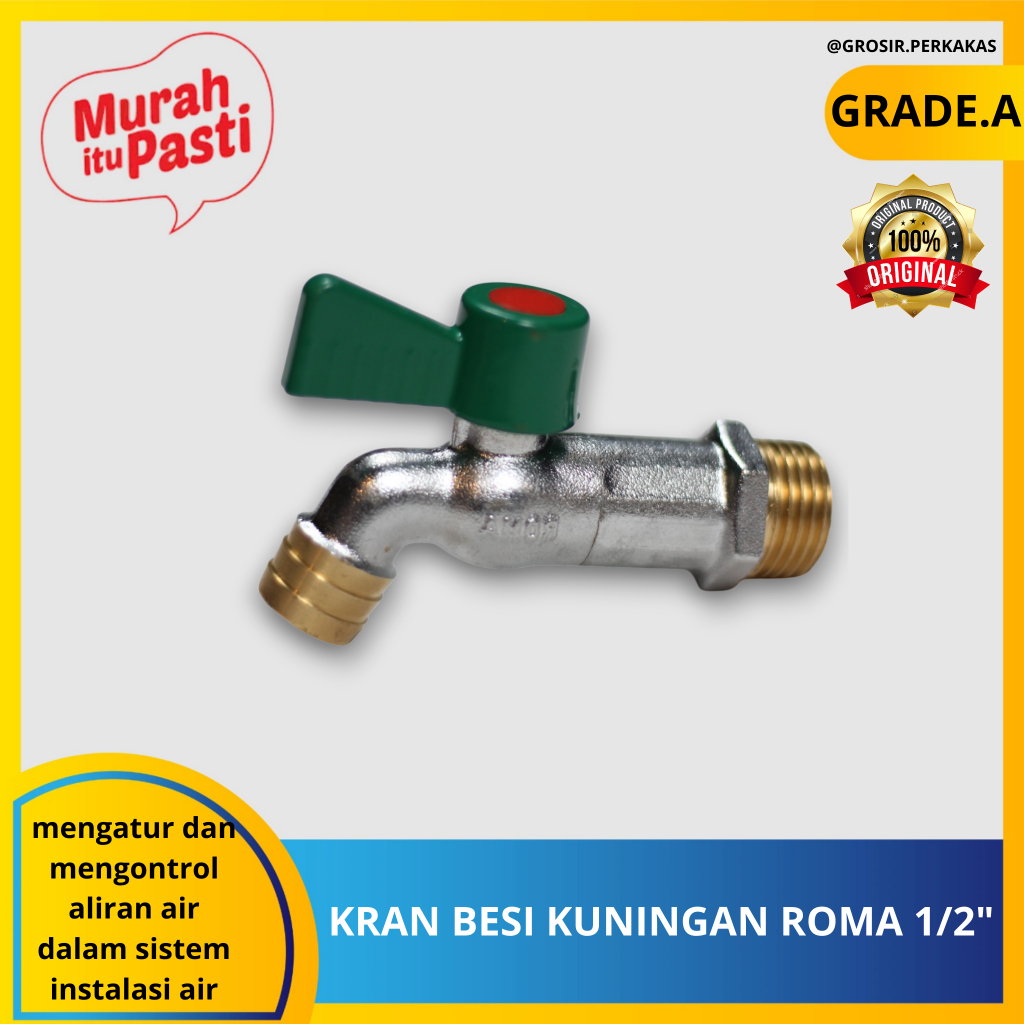 KRAN BESI KUNINGAN ROMA 1/2" & 3/4" - PREMIUM - KRAN taman  - brass bibcock. [A][#KRAN]