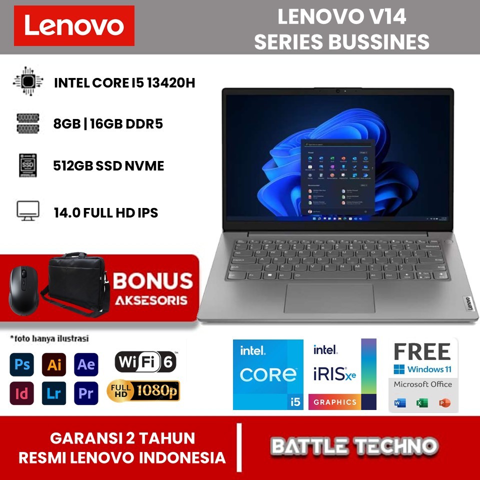 Laptop Murah Lenovo V14 G4 Intel Core I5 13420H RAM 16GB DDR4 1TB SSD 14.0 FHD IPS Win 11 Original