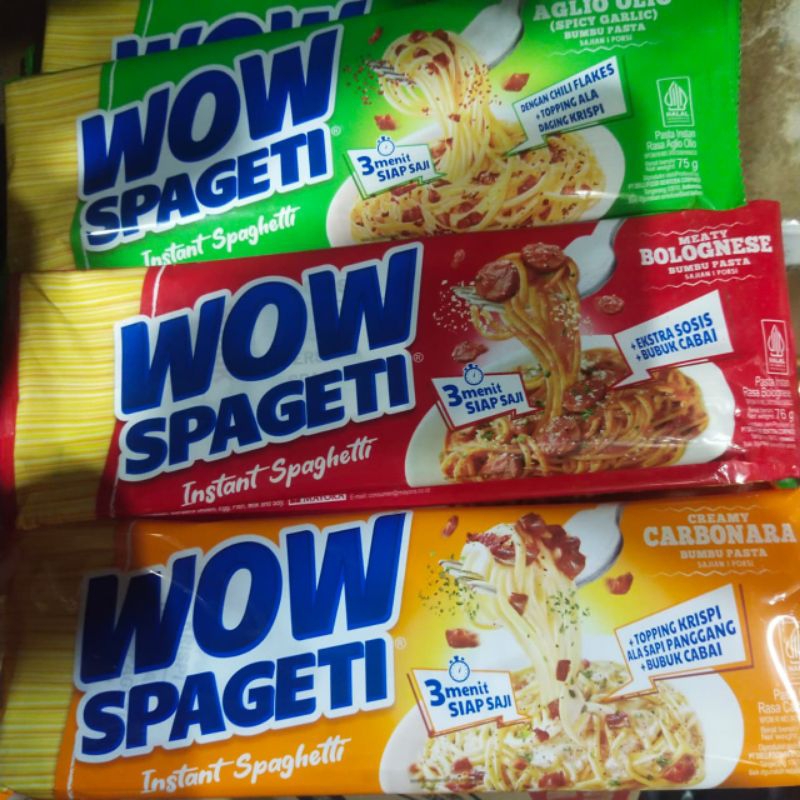 

Paket 3 rasa Wow Spageti creamy carbonara, meaty bolognese dan Aglio olio