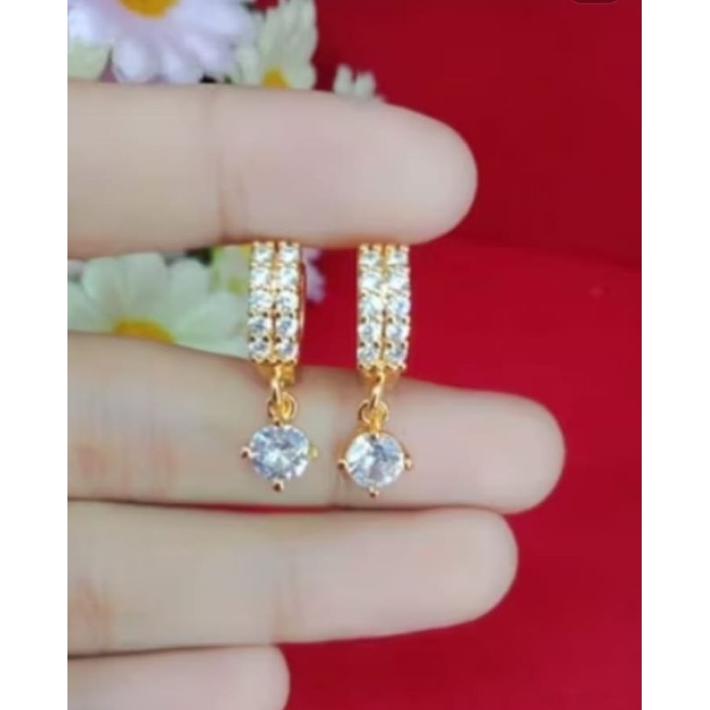 Anting Jepit motif Tetes Air Mini Permata terbaru Ala Korea Lapis emas 24k Perhiasan wanita dewasa D