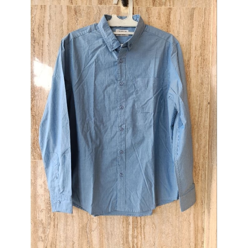kemeja polos original Giordano biru