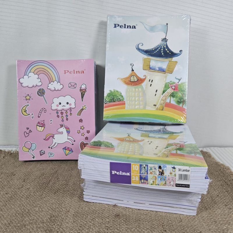 

Buku tulis 38 lembar 10 buku merek pelna ukuran buku tulis biasa/kwarto