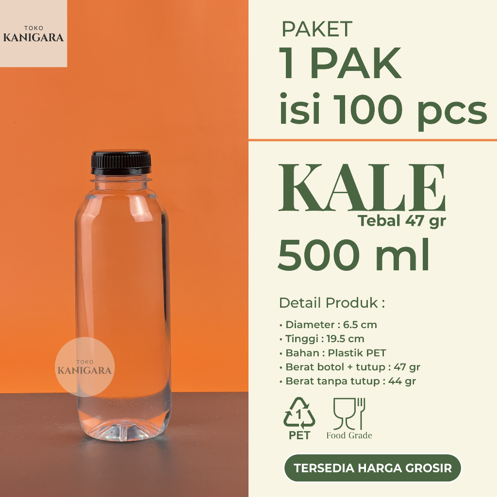 Botol Kale 500 ml TEBAL - 1 PAK Isi 100 pcs - Botol Plastik 500ml GROSIR - Botol Kemasan Kopi, Susu