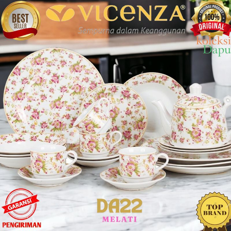 Perlengkapan Makan VICENZA Da22 MELATI set piring Vicenza dengan 3 size Piring besar, piring sedang 