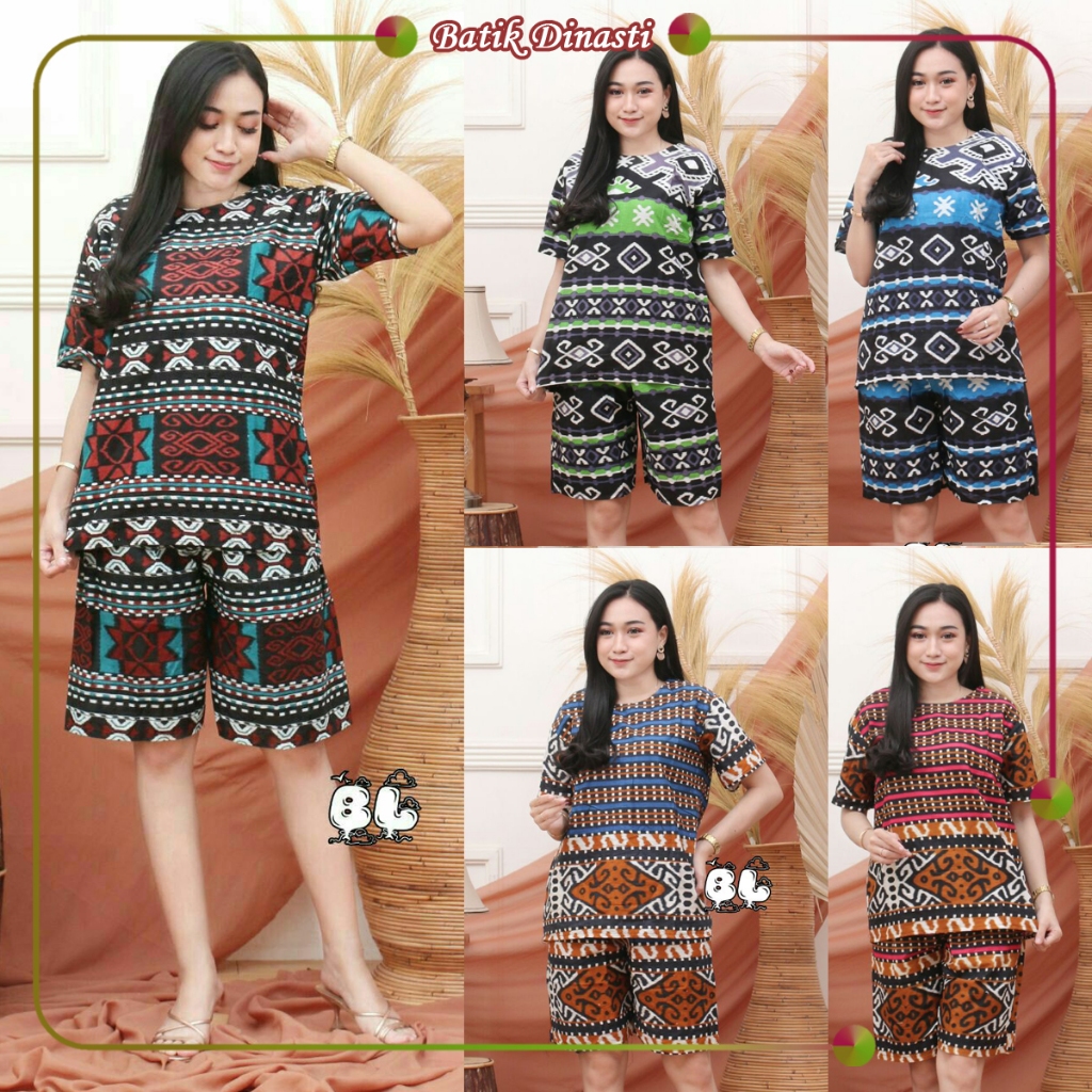 Blus Celana - BATIK BLOUSE & CELANA SETELAN - Setelan batik lengan pendek jumbo - Motif Kombinasi So