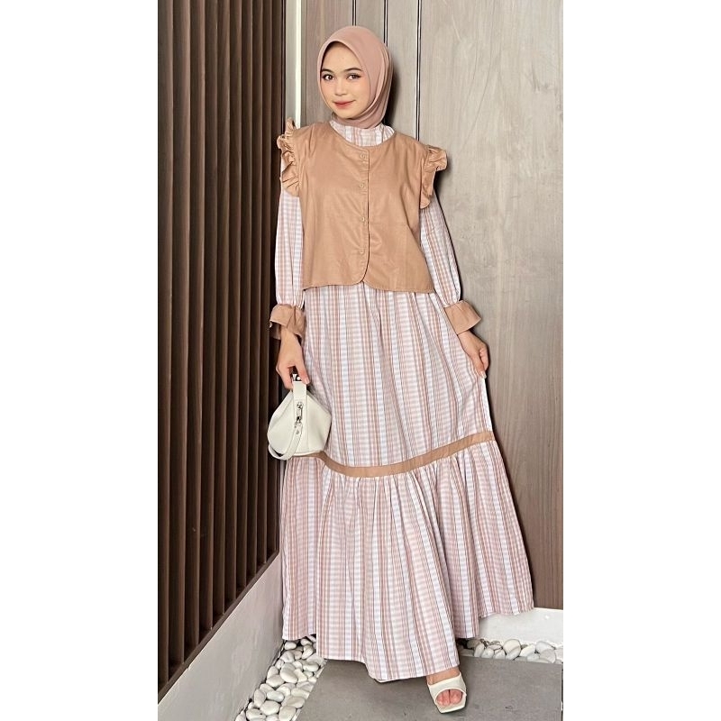 Dress Triset Rompi Terbaru Kotak Salur Athayaa Daily | Pakaian Gamis Wanita Original