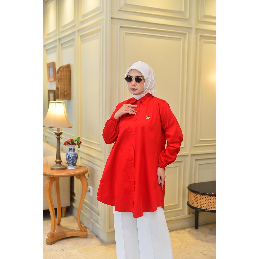 DELISA Tunik katun jepang polos Full kancing || kemeja wanita polos tunik lengan panjang