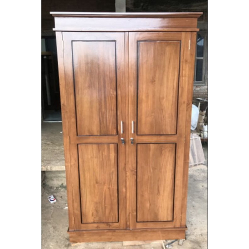 LEMARI PAKAIAN KAYU 2 PINTU MINIMALIS LEMARI PAKAIAN JATI JEPARA FULL