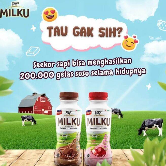 

MILKU Susu UHT Rasa Stroberi Strawberry Kemasan Botol [200 mL]