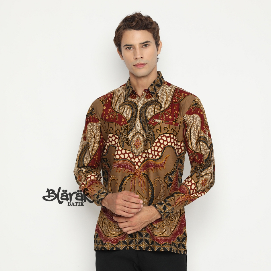BLARAK - Baju Kemeja Batik Pria Premium Lengan Panjang Paramadiwa Coklat Blarak Batik