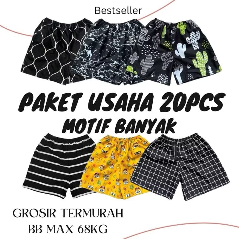 Paket Usaha Hotpants 20 Pcs Celana Pendek Boxer Pria Wanita Celana Boxer Kolor Dewasa Celana Pendek 