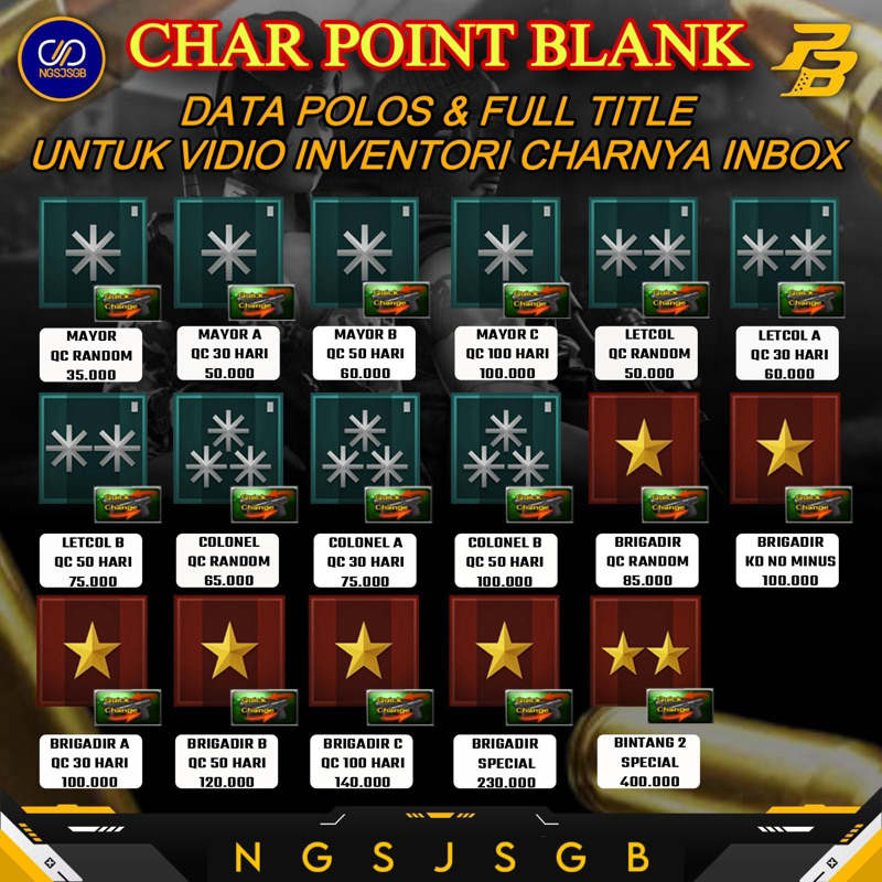 CHAR PB / AKUN POINTBLANK DATA POLOS FULL TITLE