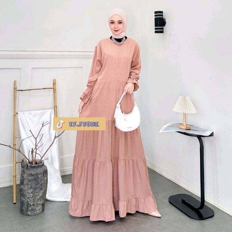 MAZAYA DRESS RAYON PREMIUM GAMIS POLOS SUSUN REMPEL MAXI