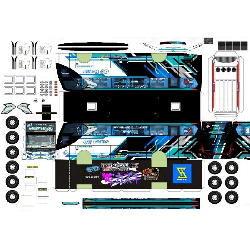 lembaran papercraft bus QQ trans nabila winspector skala 50