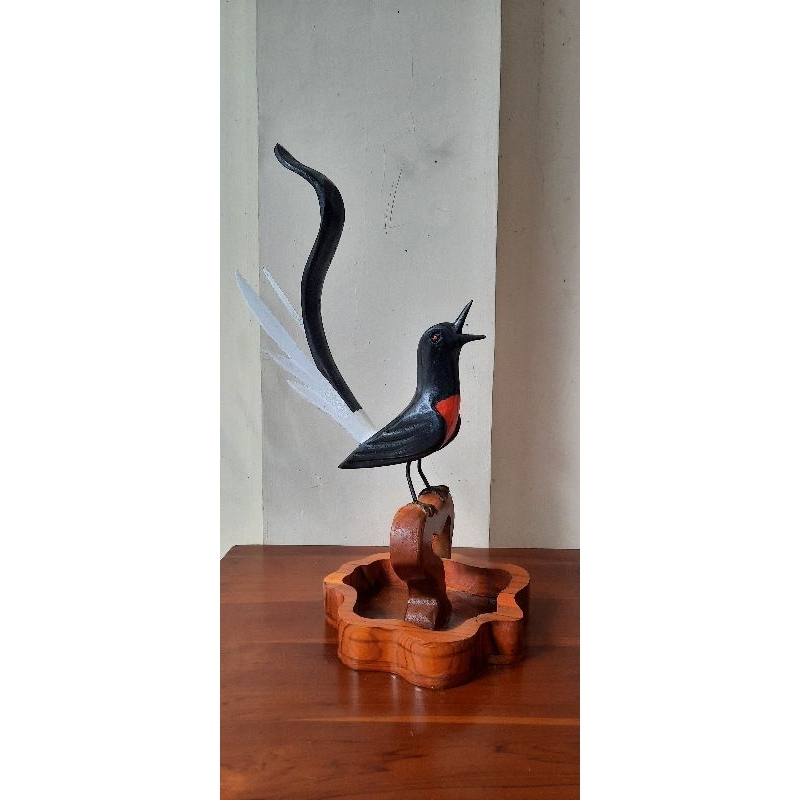 asbak kayu jati motif burung murai