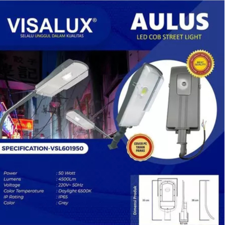 Lampu Jalan 50Watt LED 6500K Grey AULUS AL SNI with Bracket IP65 VISALUX ALS-VSL601950