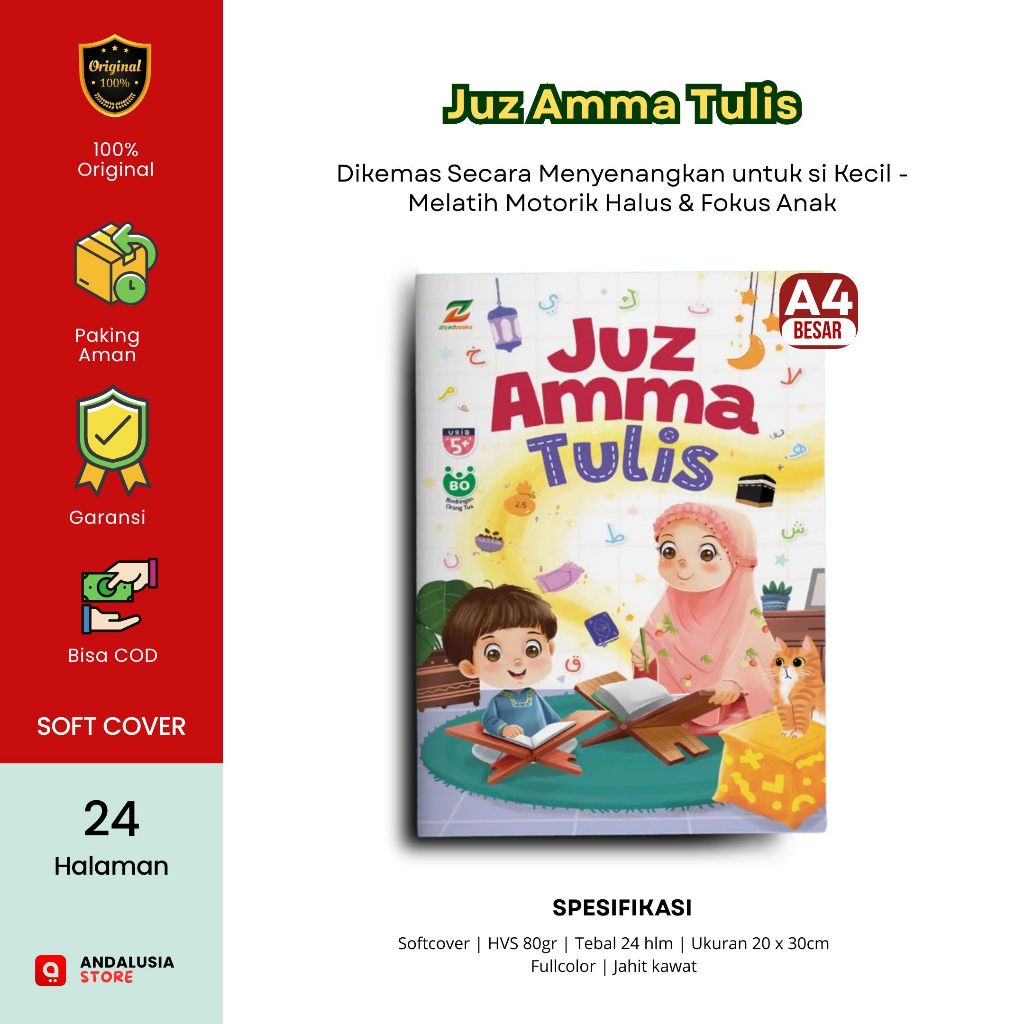ZIYAD - Juz Amma Tulis A4 Besar Full Color - Follow The Line Buku Latihan Menulis Alquran Juz 30