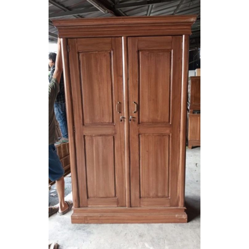 LEMARI PAKAIAN JATI 2 PINTU JEPARA LEMARI PAKAIAN MINIMALIS JATI SOLID