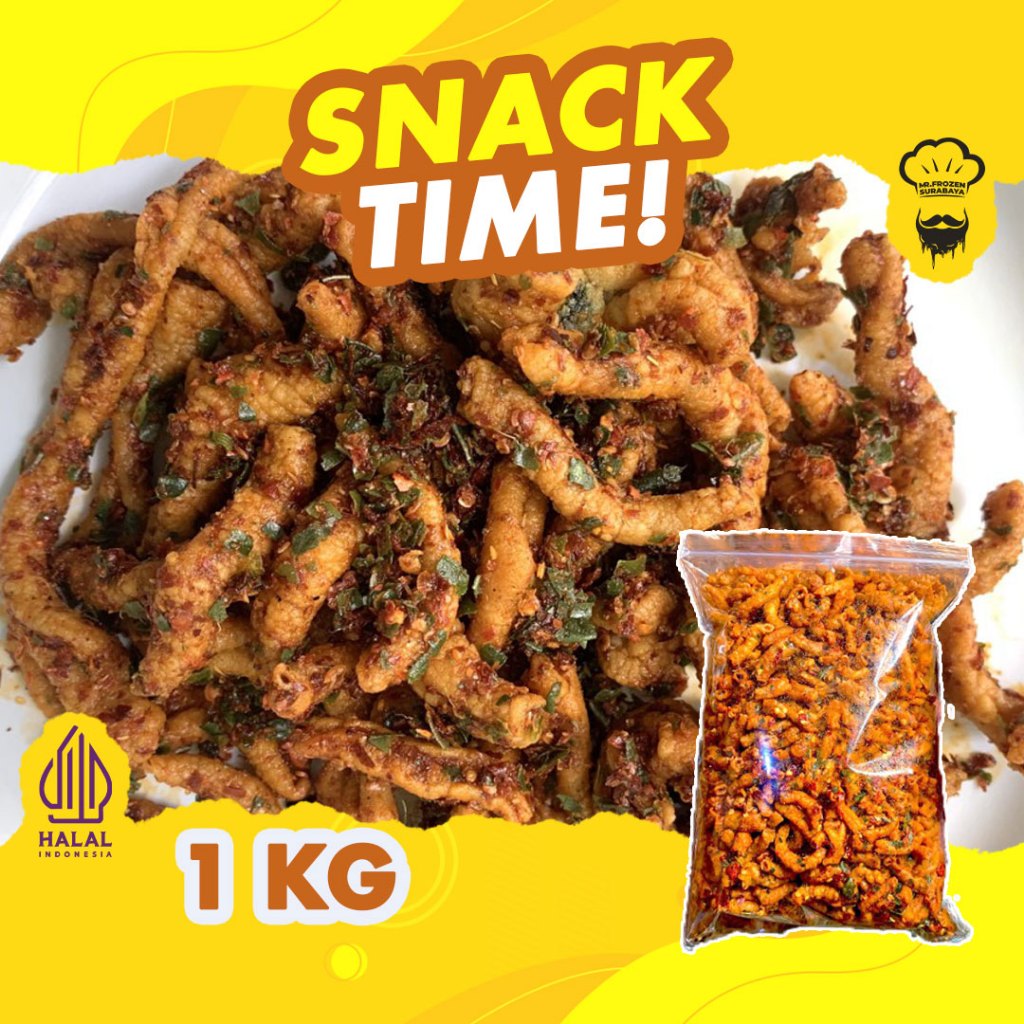 

[1 KILO] Keripik Usus Krispy Kemasan Bumbu Basah Pedas Daun Jeruk Free Pack Kardus Dan Bublewrap