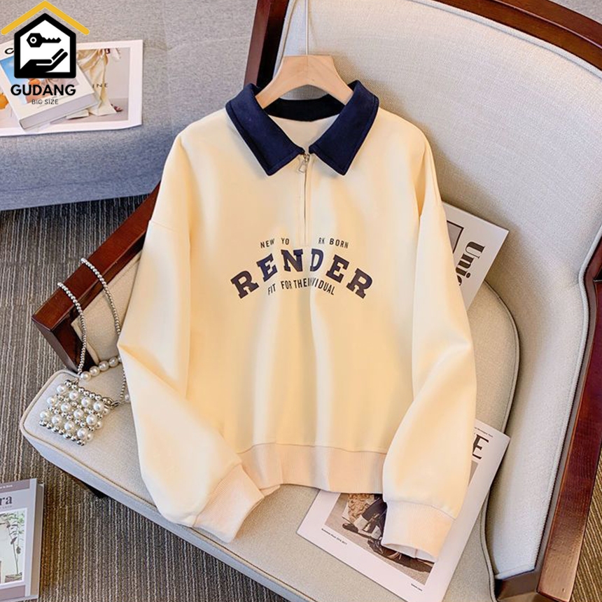 SWEATER HALF KANCING RUGBY KOMBINASI CREAM JAKET SWEATER KERAH OVERSIZE RENDER