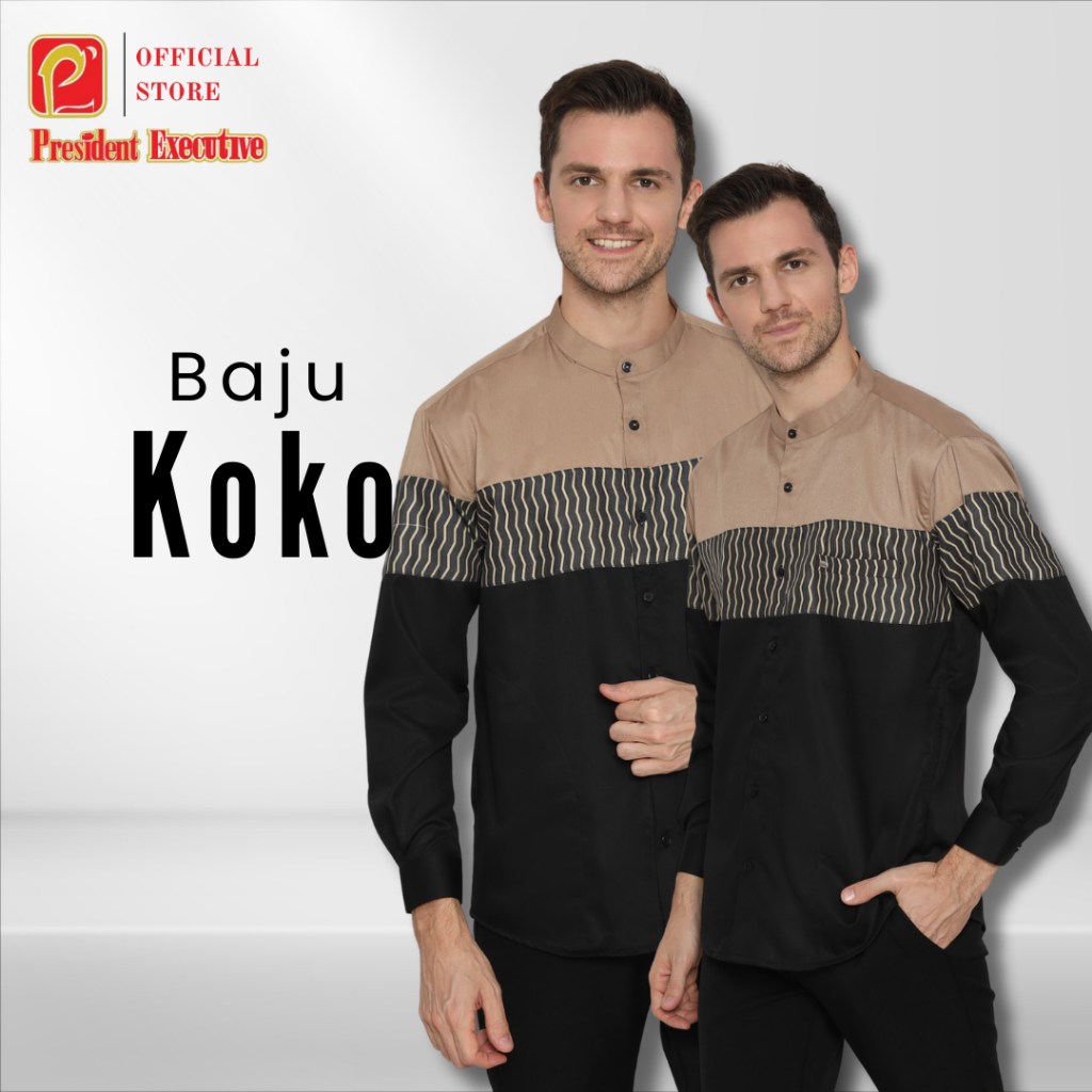President Executive - Kemko Lengan Panjang As Saeed Baju Koko Pria Dewasa Polos Kombinasi Garis