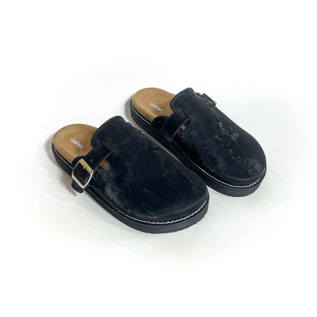 Vixzy Sandal Platform Wanita Tinggi 3cm Bahan Bludru Lembut Empuk - Luciana Vintage Black