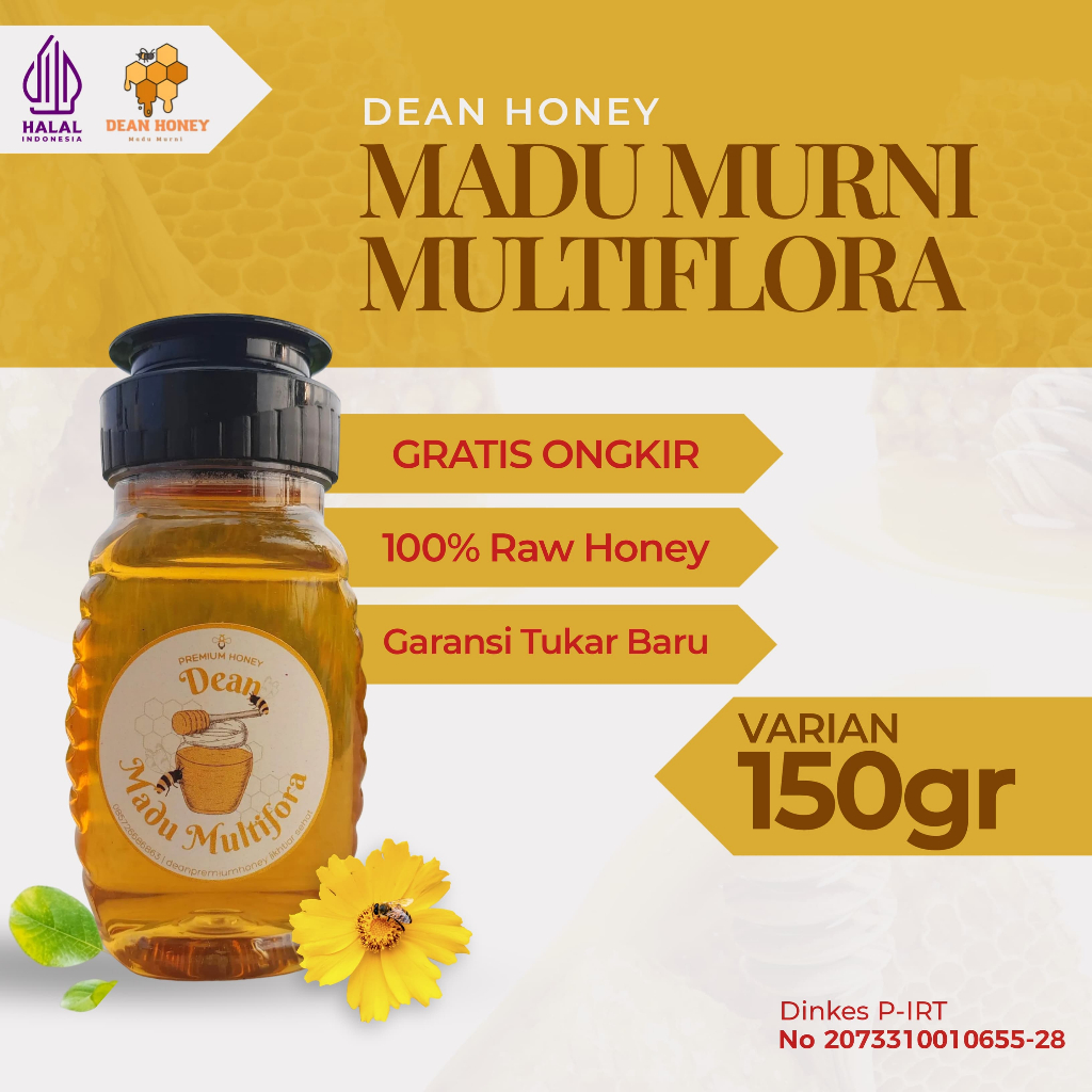 

MADU MURNI ASLI 100% TANPA CAMPURAN MULTIFLORA PREMIUM GRADE A | RAW HONEY | MADU MENTAH |150GR
