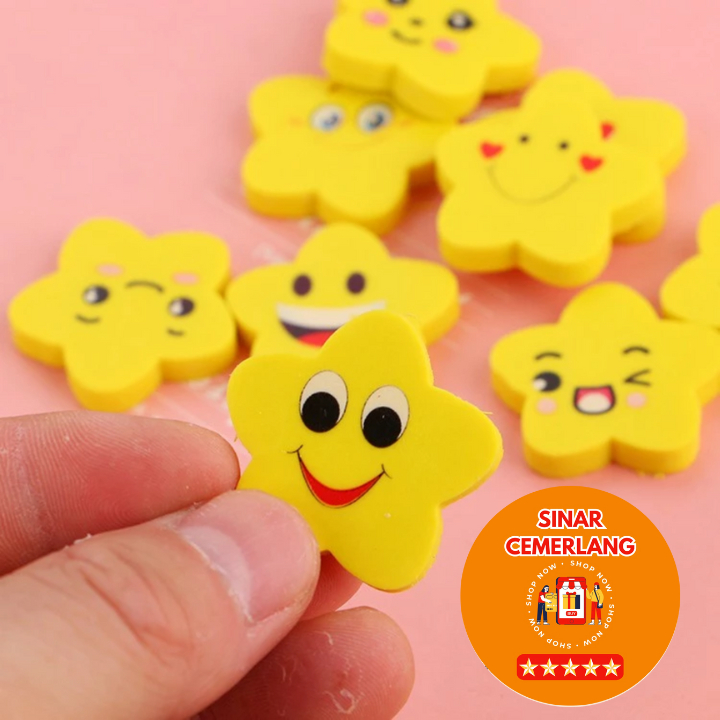 

SC 3 Pcs Penghapus Pensil Bintang Karakter Emoji Smile Set / Alat Tulis Sekolah Kantor Termurah